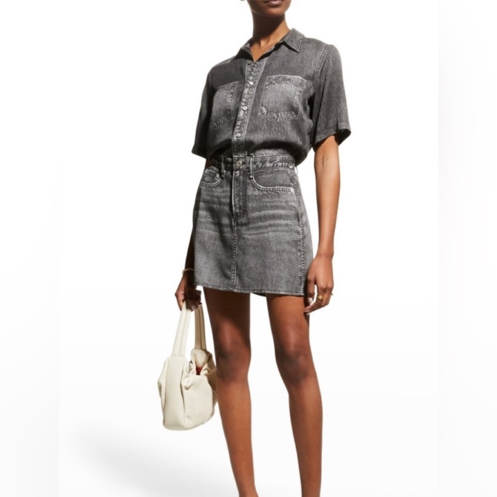 Rag & Bone Womens Black Washed Denim Short Sleeve Shirt Dress Size Medium M